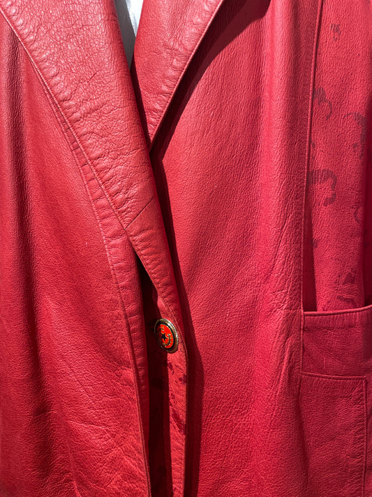 ♻️Unik rød Vintage drakt i lammeskinn- str 40- Tilstand- Normal, ingen flekker eller hull!