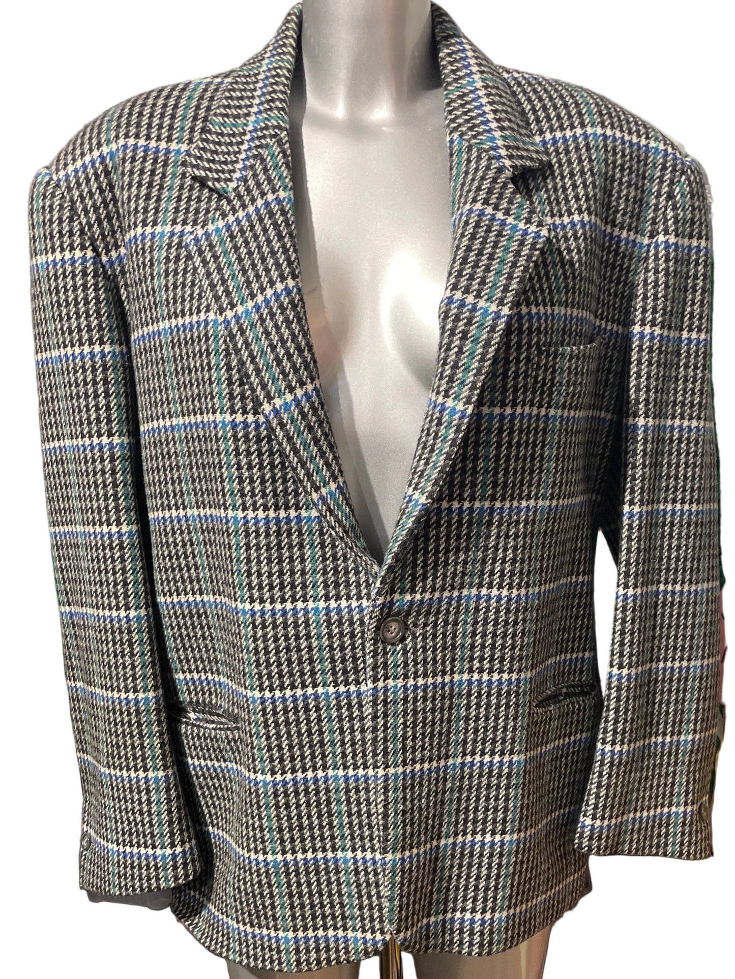 ♻️ Vintage tweed blazer-blå, grå, svart og hvit. Str S. Tilstand: veldig god; ingen hull, flekker eller synlig slitasje