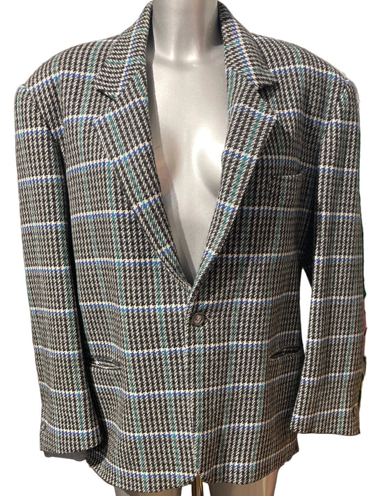 ♻️ Vintage tweed blazer-blå, grå, svart og hvit. Str S. Tilstand: veldig god; ingen hull, flekker eller synlig slitasje