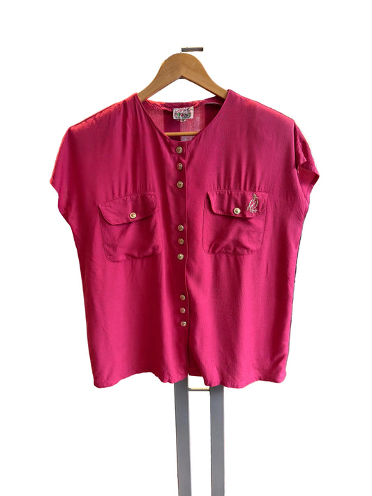 ♻️Vinrage rosa bluse med puffermer- tilstand: fin, ingen hull nupper eller flekker
