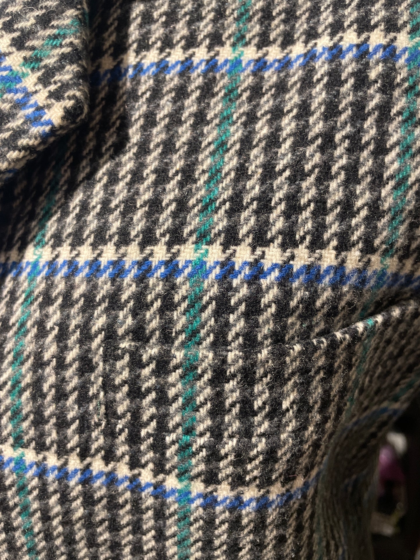 ♻️ Vintage tweed blazer-blå, grå, svart og hvit. Str S. Tilstand: veldig god; ingen hull, flekker eller synlig slitasje