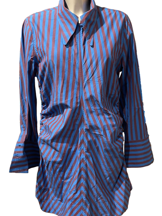 ♻️GANNI kjole- blå/vinrøde striper, ca str 42-Tilstand:Veldig god – ingen hull, flekker eller synlig slitasje