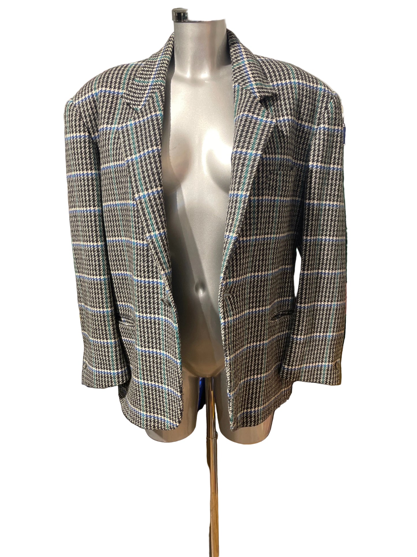 ♻️ Vintage tweed blazer-blå, grå, svart og hvit. Str S. Tilstand: veldig god; ingen hull, flekker eller synlig slitasje