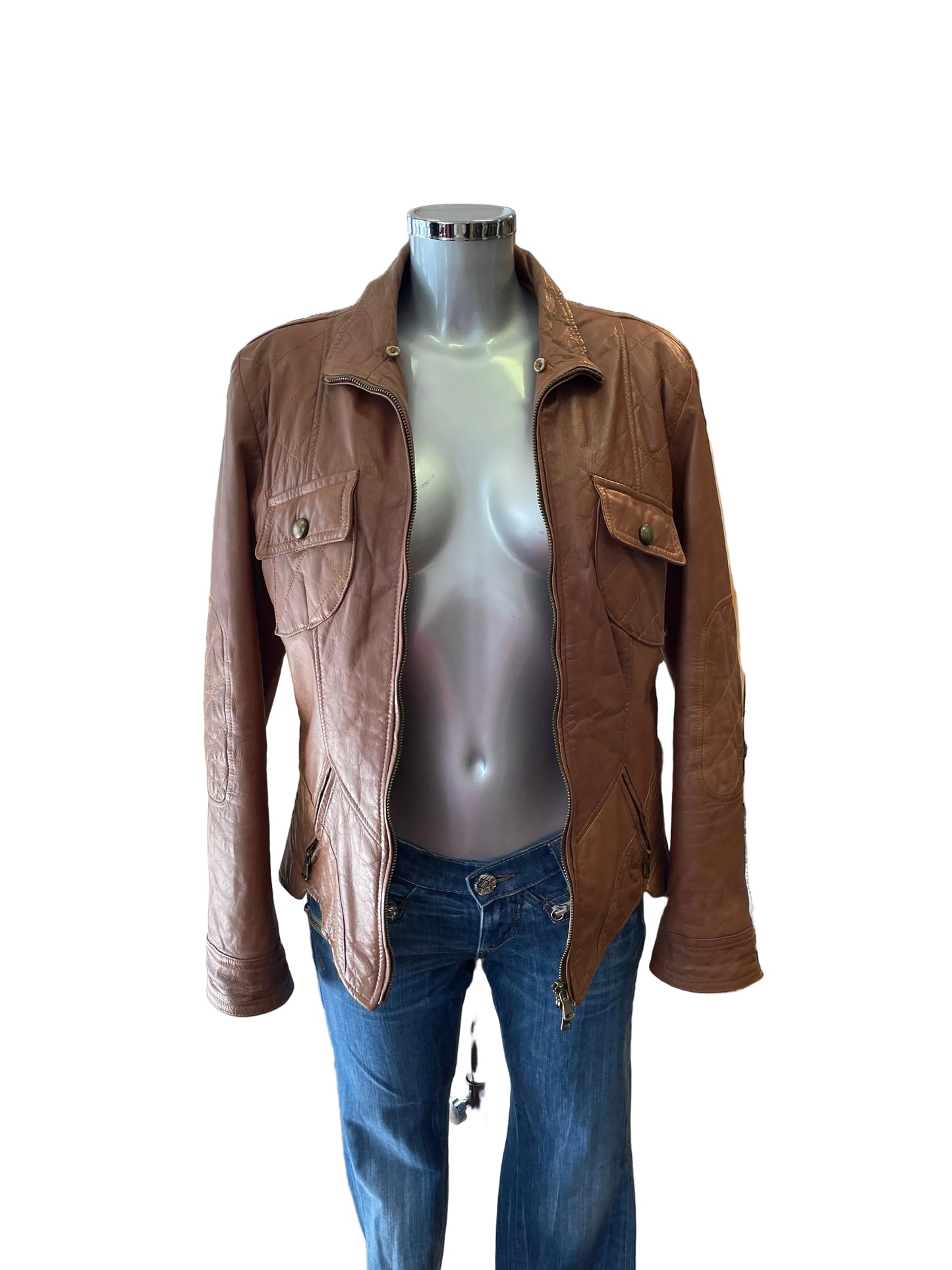 ♻️Brun Italiensk skinnjakke strl XL(liten i strl) fra Glam Vera Pelle